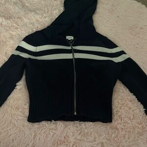 La Hearts White and Navy Blue Cardigan Sweater with Stripes